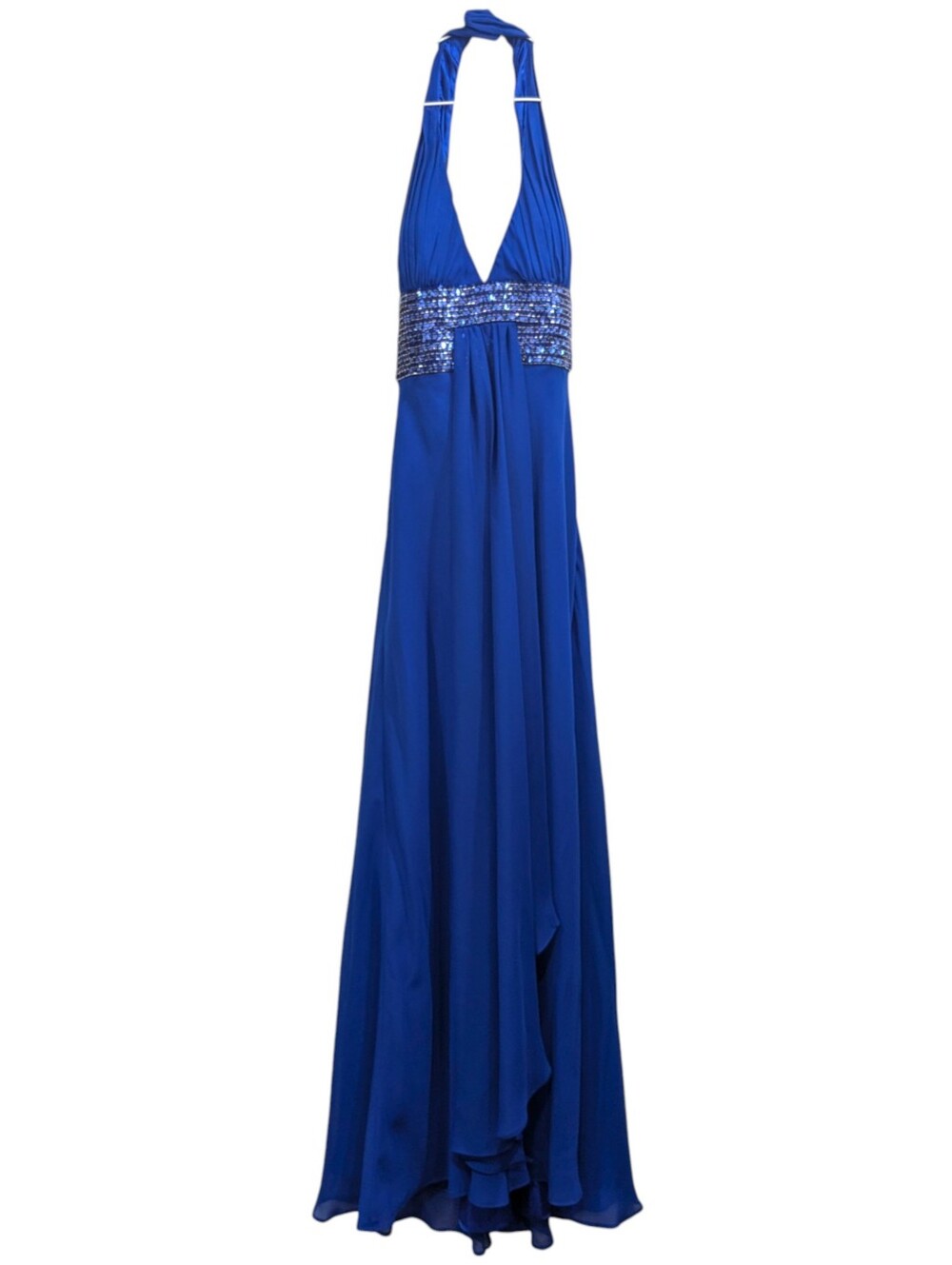 Dave & Johnny Royal Blue Halter Prom Gown Jeweled Empire Waist Chiffon Maxi 7/8